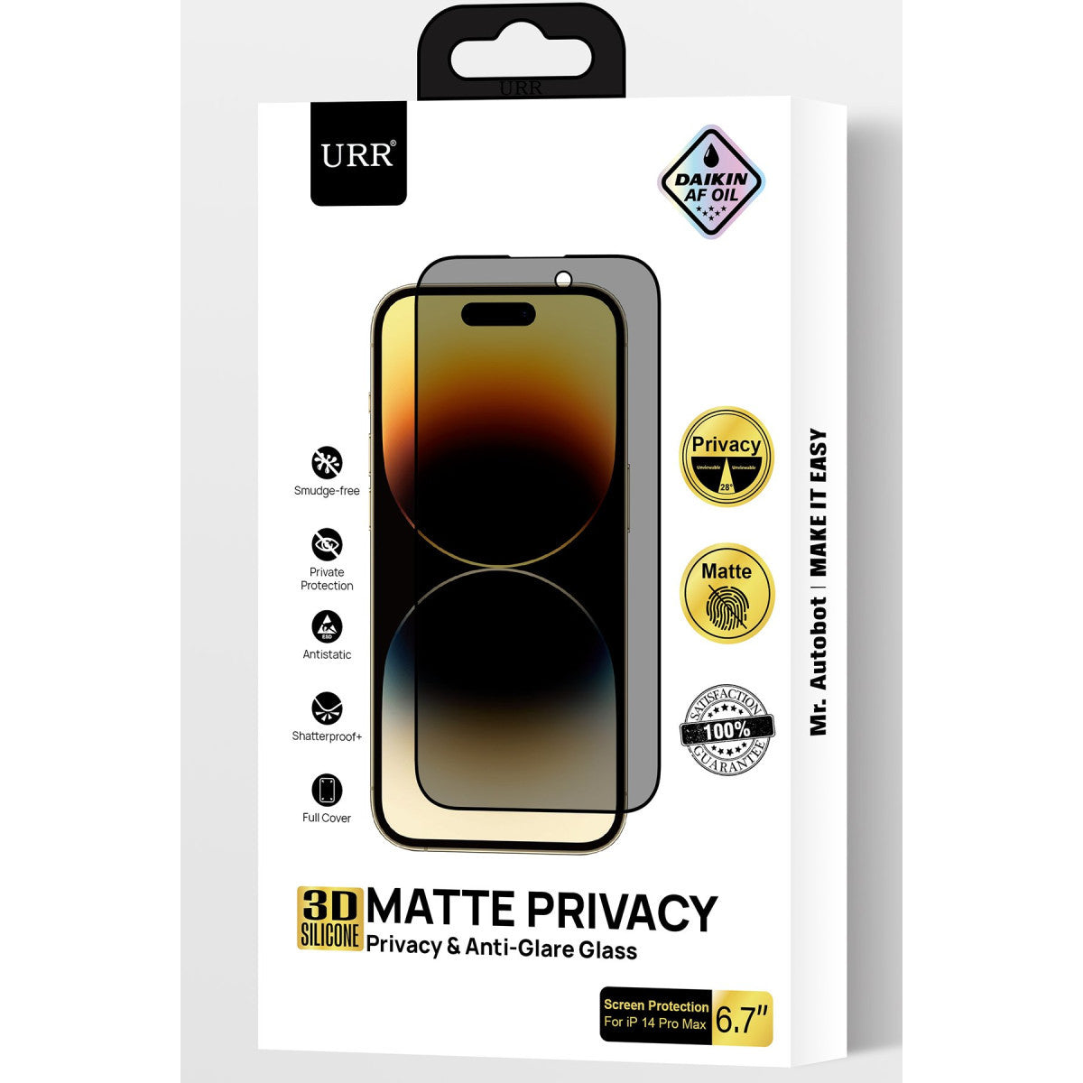 URR iPhone 15 Pro 3D Matte Privacy Resin Edge Cam Ekran Koruyucu