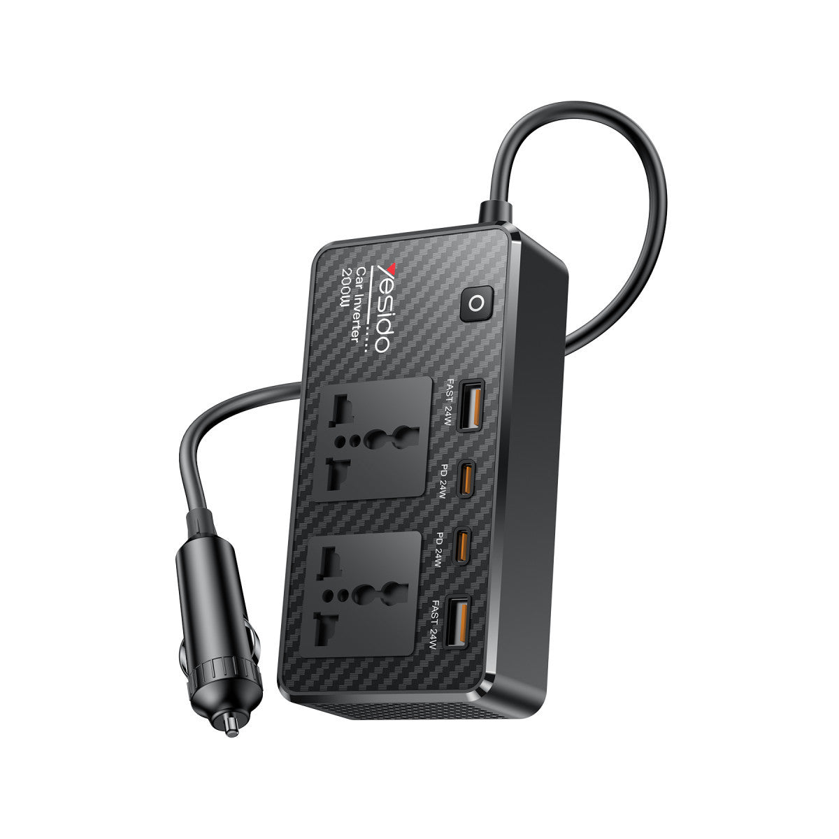 Yesido VC07 200W AC 220V Çıkışlı PD Destekli 4 Portlu Araç İçi Güç Dönüştürücü