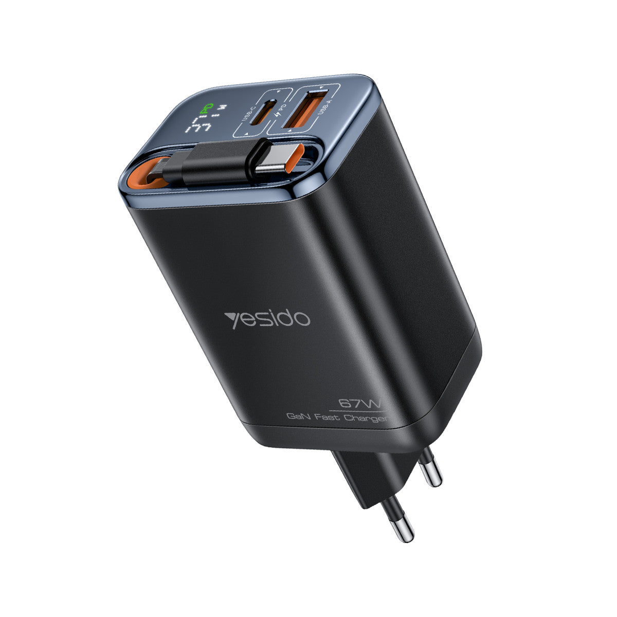 Yesido YC100 Dijital Göstergeli ve Dahili Type-C Kablolu 67W PD Hızlı Şarj Cihazı