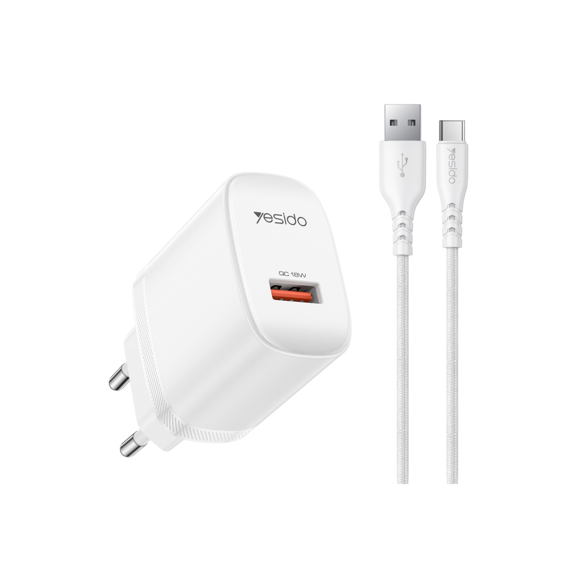 Yesido YC111 18W USB-A QC 3.0 Çıkışlı A to Type-C Kablolu Hızlı Şarj Cihazı - kılıfxpremium