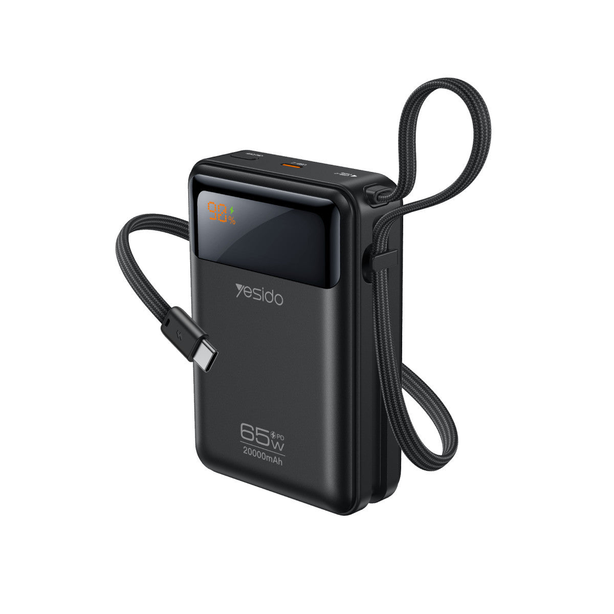 Yesido YP97 Dijital Göstergeli 20.000 mAh 65W Hızlı Şarj Destekli Dahili Type C Kablolu Laptop Şarj Edebilir Powerbank